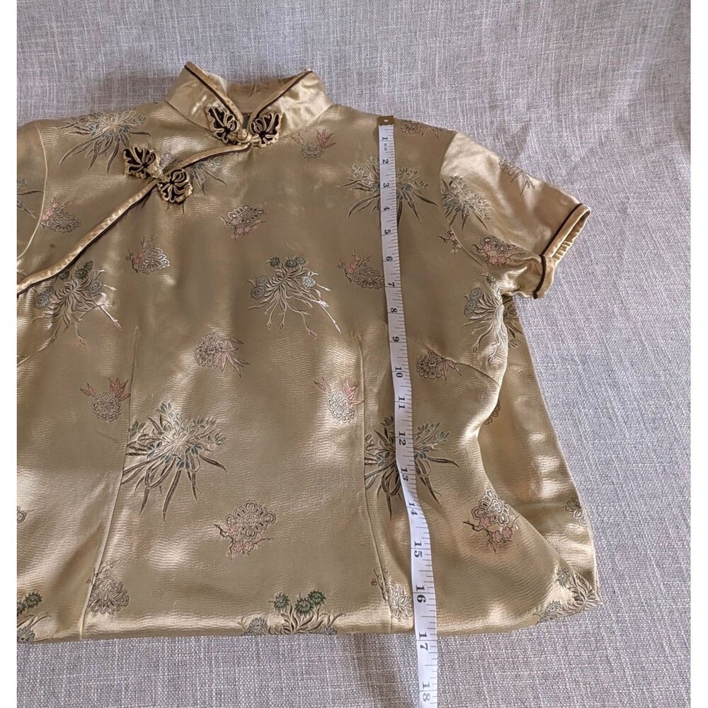 Vintage Silk Jacquard Qipao Cheongsam Dress Champagne Gold Chinese Dress Elegant - Picture 7 of 13